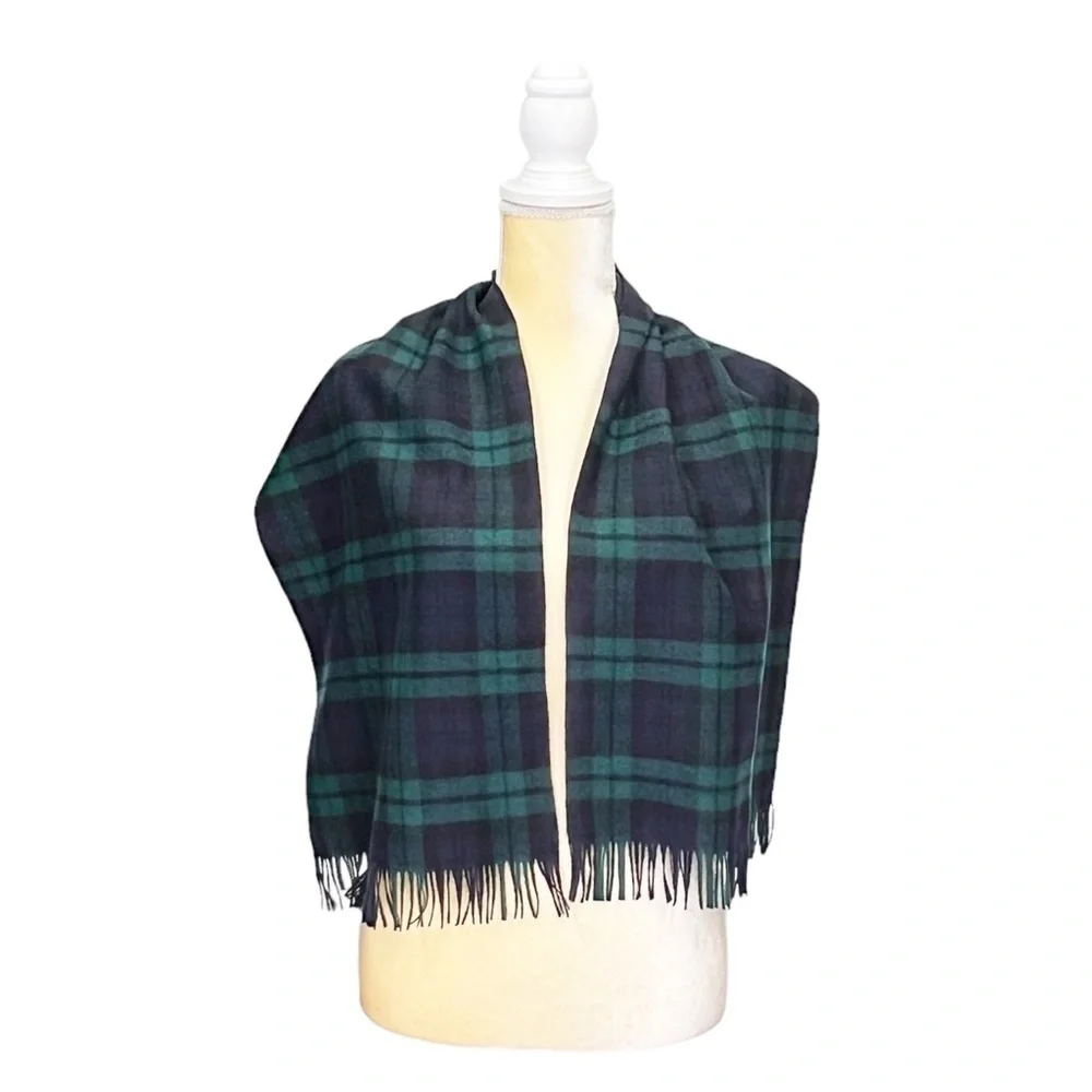 Vintage Pendleton Black Watch Tartan Plaid Wool Men’s Scarf Fringed Vtg EUC